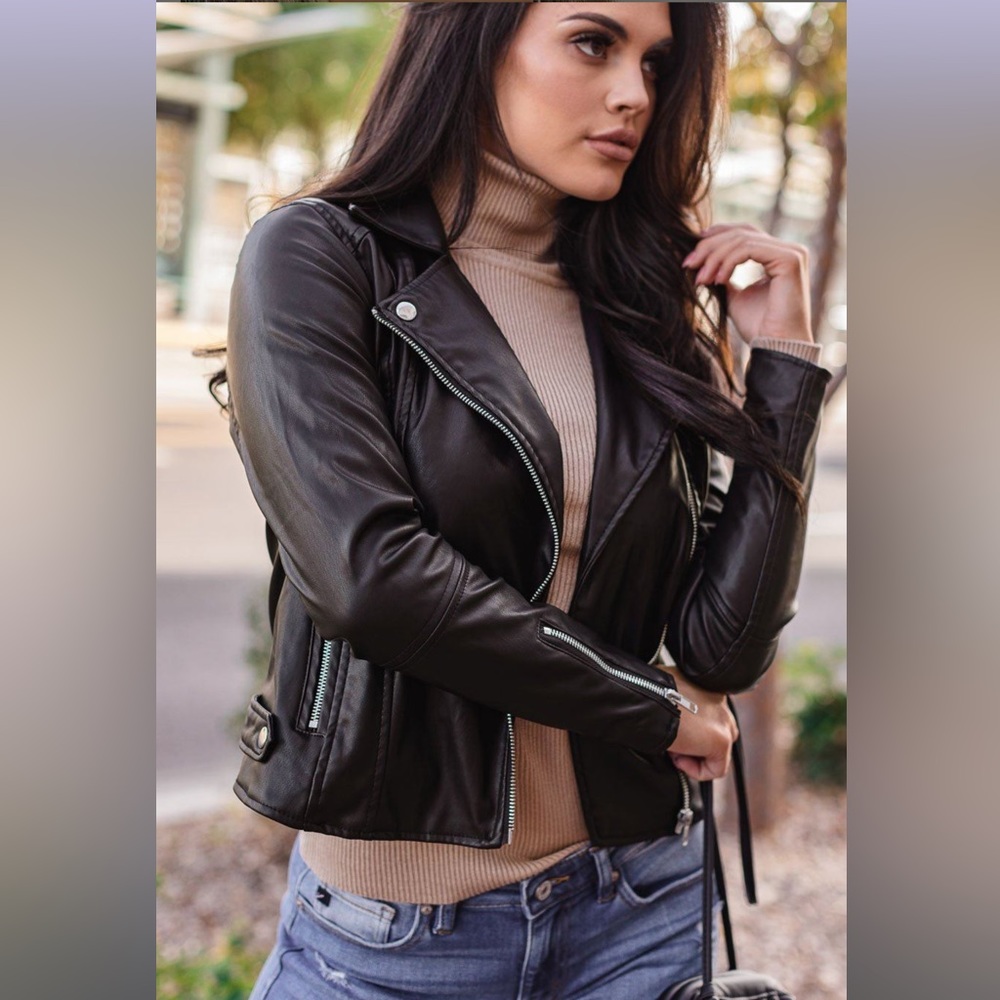 NWT Own it black vegan leather jacket size M